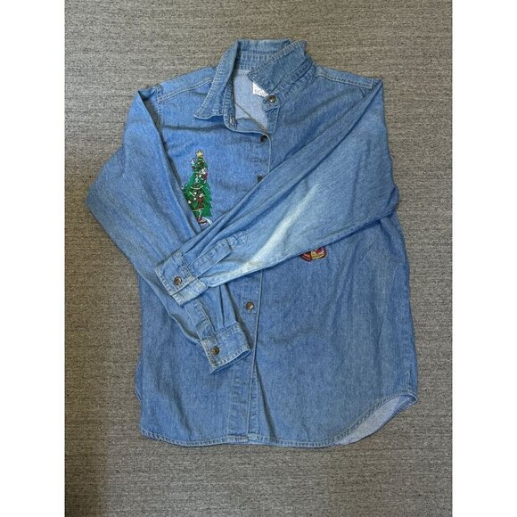 Vintage Christmas Denim Button Down Shirt Embroidered long Sleeve, Size L - Picture 10 of 10
